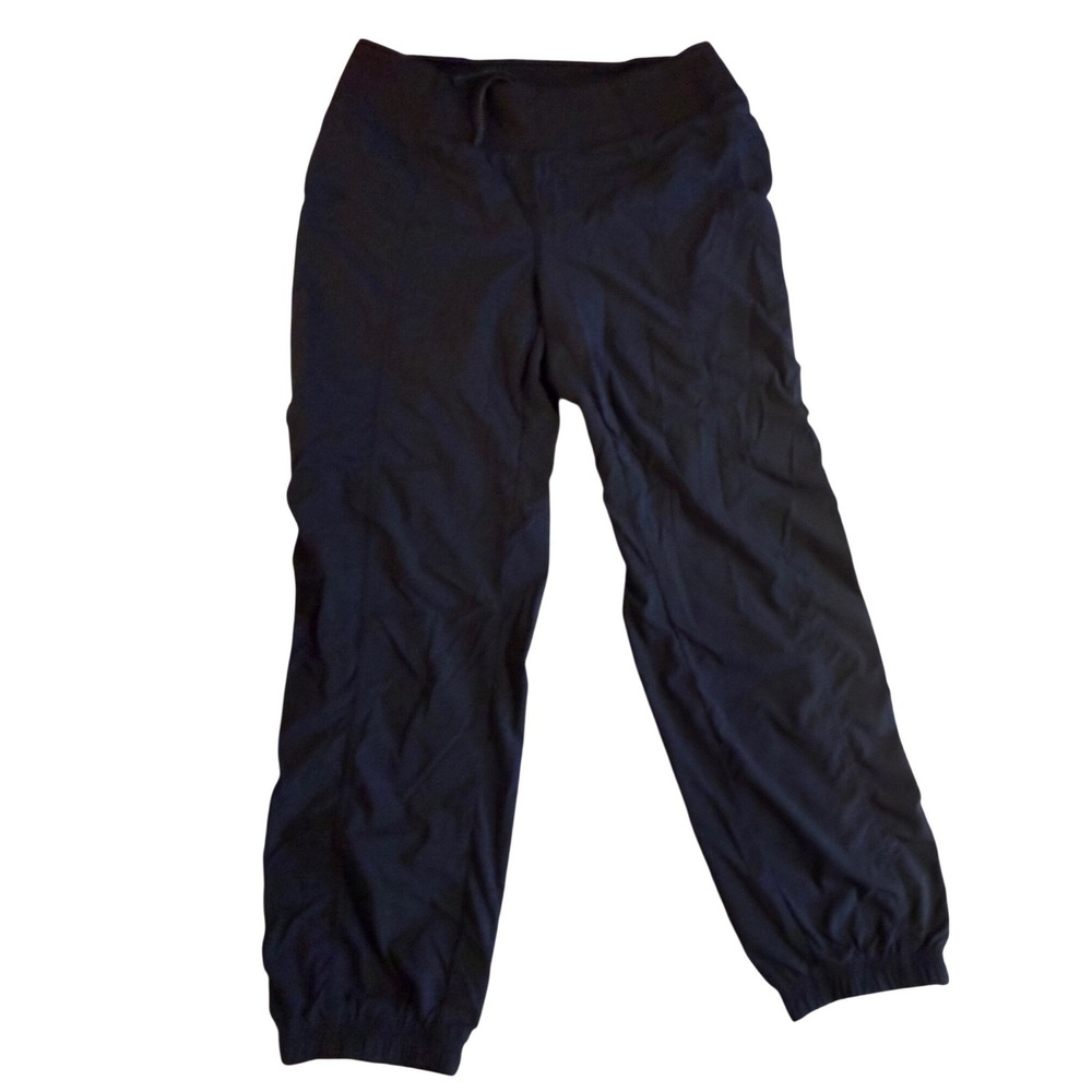 Prana Womens Black Yoga Jogger Pants Ribbed Waistband Drawstring Size L